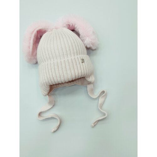 фото Шапка мой ангелок зайки мохнатые ушки крупная вязка, размер 48-50, розовый