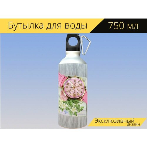 фото Бутылка фляга для воды "часы, время, часы наручные женские" 750 мл. с карабином и принтом lotsprints
