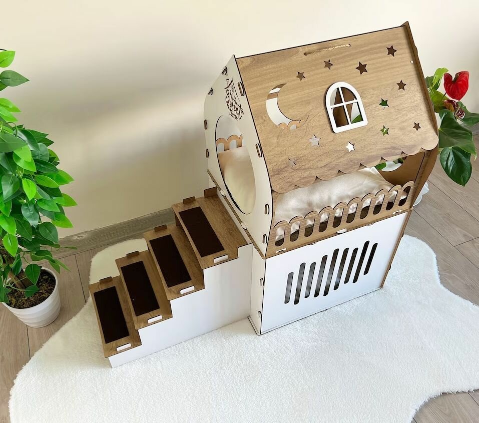 Кошкин дом, домик для кролика двухэтажный, игровой комплекс для кошек - фотография № 2