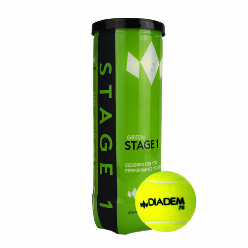 Мяч теннисный детский DIADEM Stage 1 Green Ball, арт. BALL-CASE-GR, уп. 3 шт, фетр, зеленый