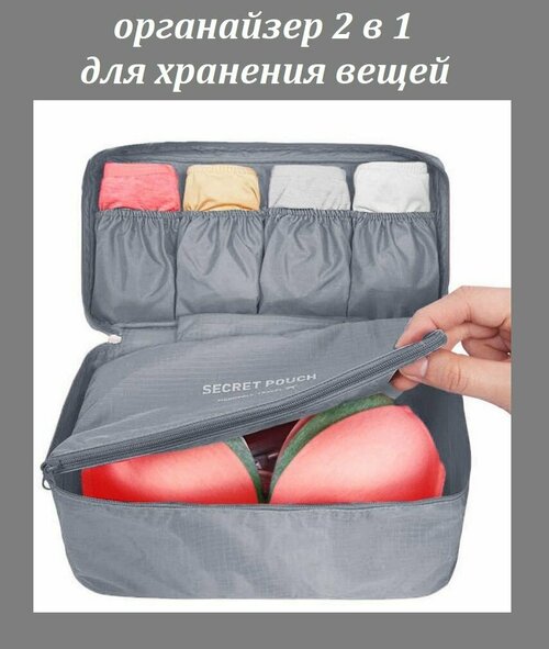 Органайзер 2 в 1 Morento для хранения вещей в чемодане / Сумочки для нижнего белья, носков, аксессуаров серые