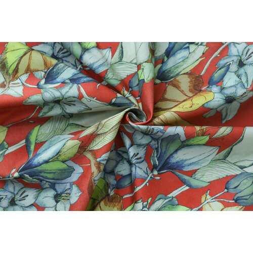 Ткань терракотовый сатин с цветами