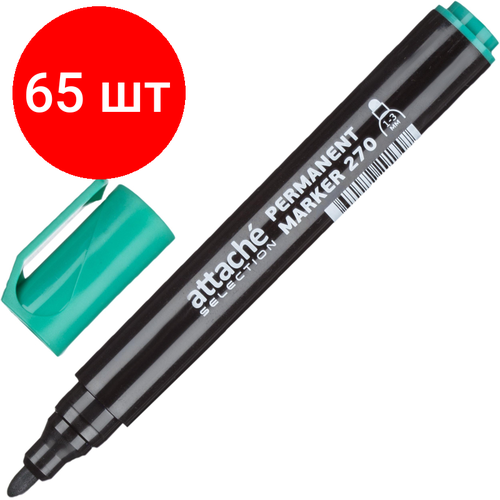 Комплект 65 штук, Маркер перманентный Attache Selection 270 зеленый 1-3мм кругл. наконечник