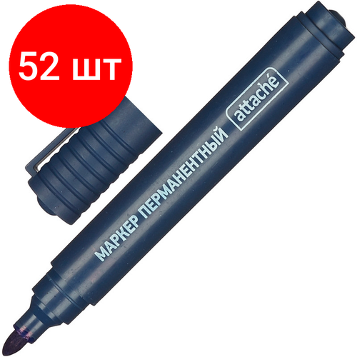 Комплект 52 штук, Маркер перманентный универсальный Attache Economy синий 2-3 мм