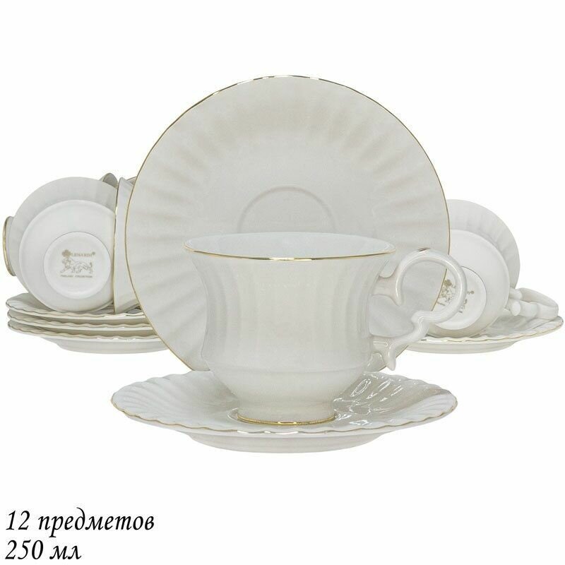 Чайный набор на 6 персон 12 предметов Lenardi чашки 250мл, блюдца, фарфор