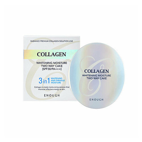 Enough Осветляющая пудра со сменным блоком Collagen Whitening Moisture Two Way Cake #13 Spf30 Pa+++, 2*13г enough пудра компактная для лица enough collagen hydro moisture two way cake spf25 pa со сменным блоком тон 21