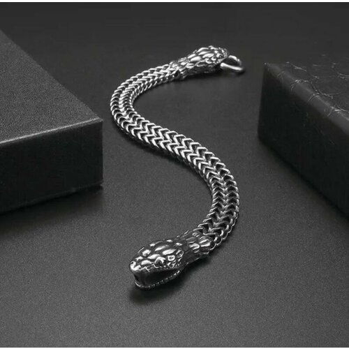 Браслет, металл, 1 шт., размер 22 см, серебристый браслет змеи