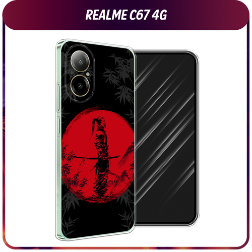 Силиконовый чехол на Realme C67 4G / Реалми C67 4G Самурай на красном фоне матовый силиконовый чехол на realme c67 4g реалми c67 4g beautiful day vector черный