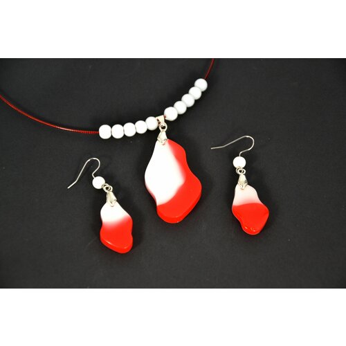 Комплект бижутерии Карамба: подвеска, серьги, размер колье/цепочки 46 см, красный, белый
