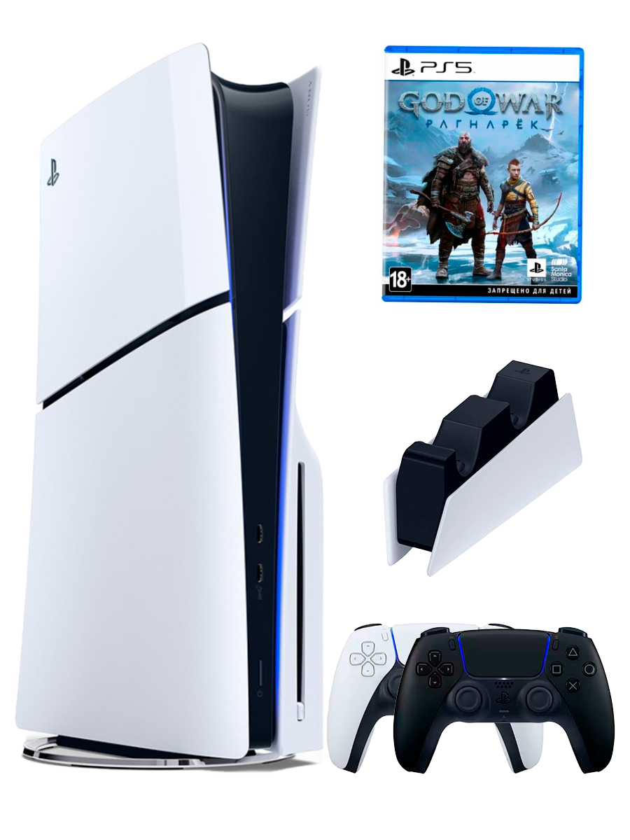 PS5 (ПС5) Игровая приставка Sony PlayStation 5 Slim disc + 2-й геймпад(черный) + зарядное + игра God War