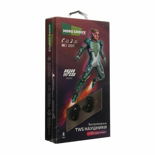 Наушники More choice BW22S TWS беспроводные вакуумные BT 51 200мАч микрофон черные комплект из 2 шт 2451₽