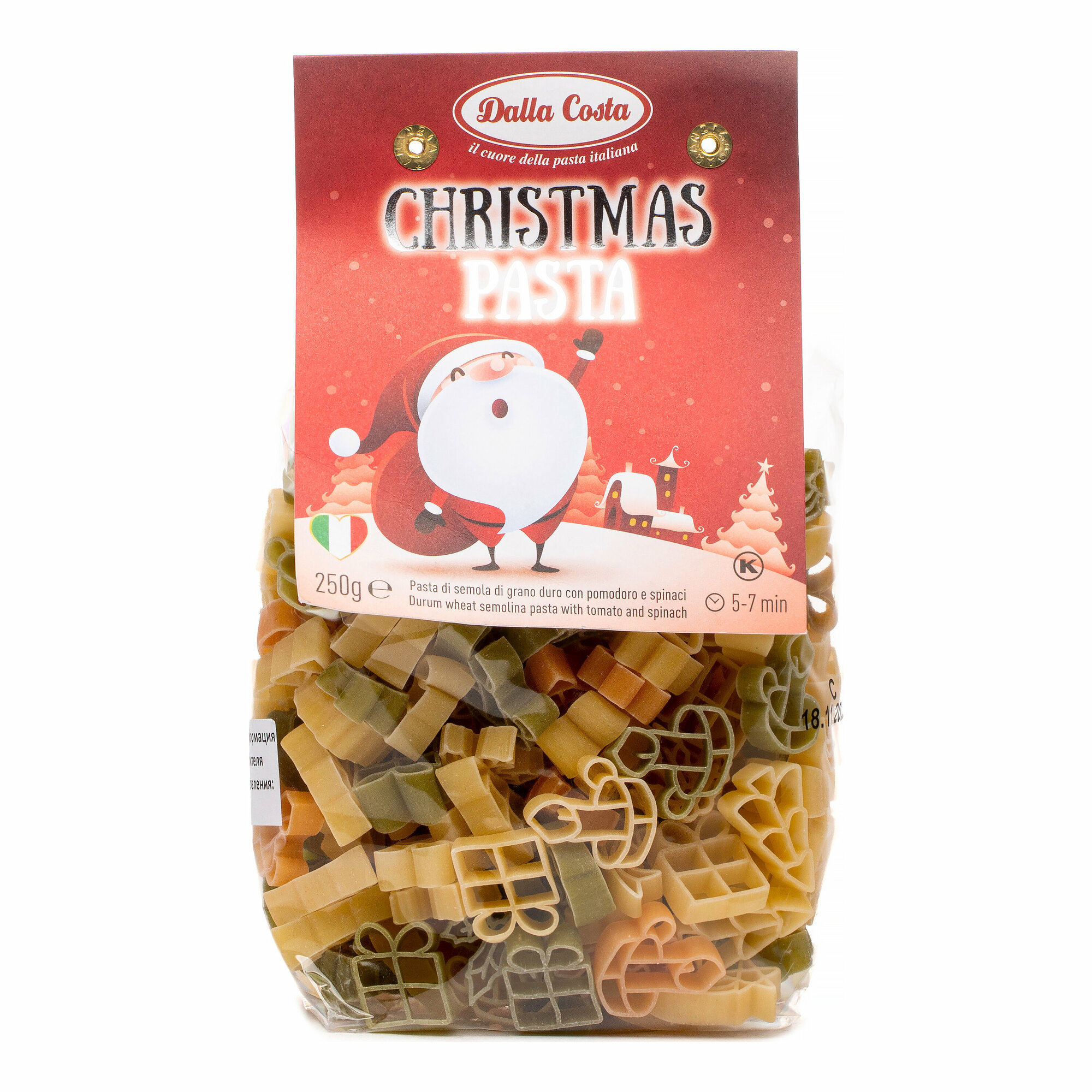 Макаронные изделия Dalla Costa Christmas с томатами и шпинатом, 250 г