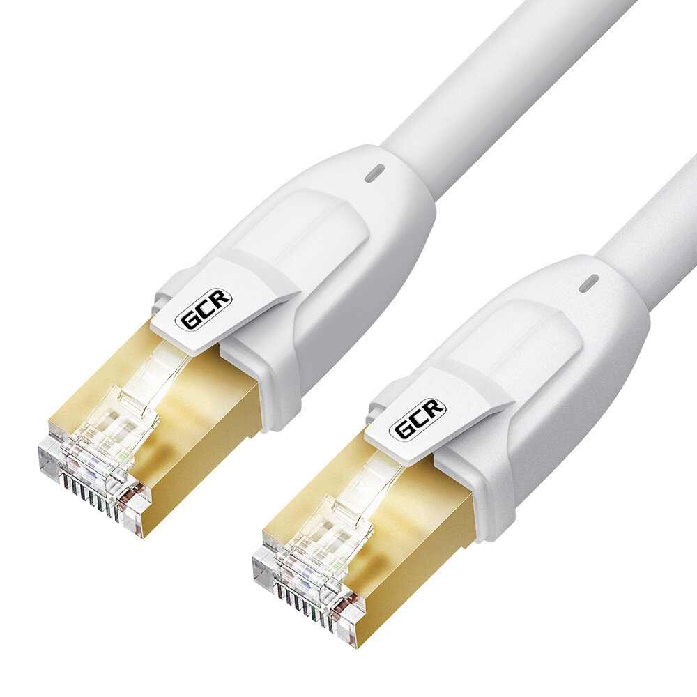 Патч-корд Deluxe FTP cat.6 10 Гбит/с RJ45 LAN ethernet high speed кабель для интернета медный контакты и коннектор 24K GOLD (GCR-FTP61) белый 15.0м