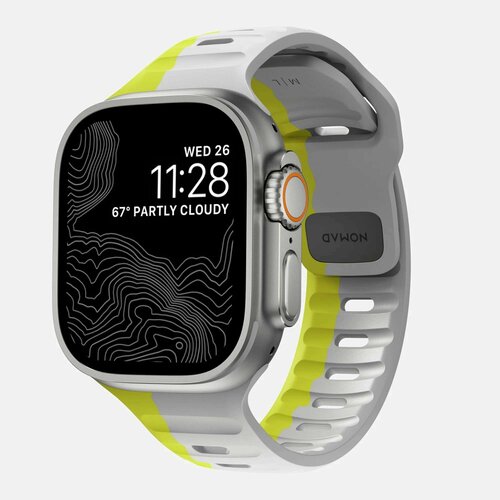 Ремешок Nomad Sport Strap для Apple Watch 49/45/44/42 мм Lunar Gray/High Volta серебристый, желтый, размер М (запястье 150–160 мм), L (запястье 160–180 мм)