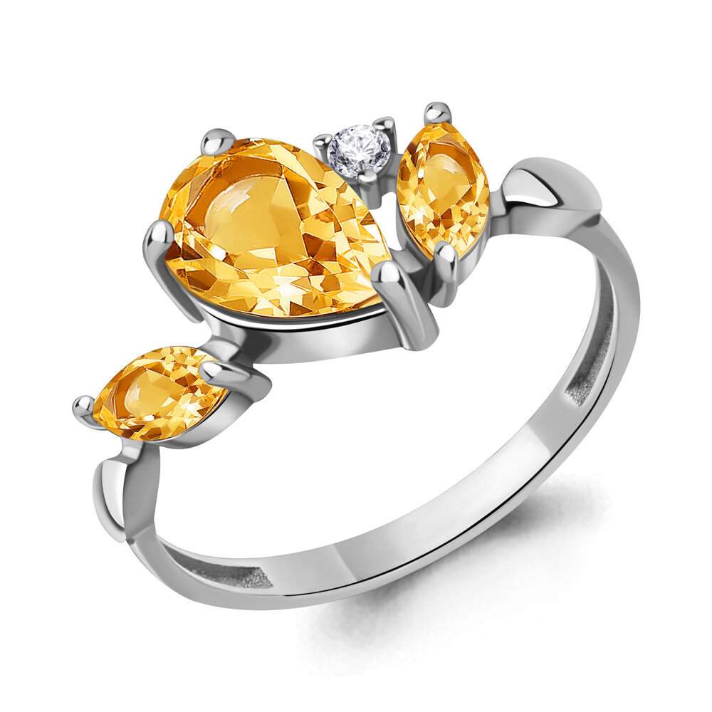 Кольцо Diamant online, серебро, 925 проба, фианит, цитрин