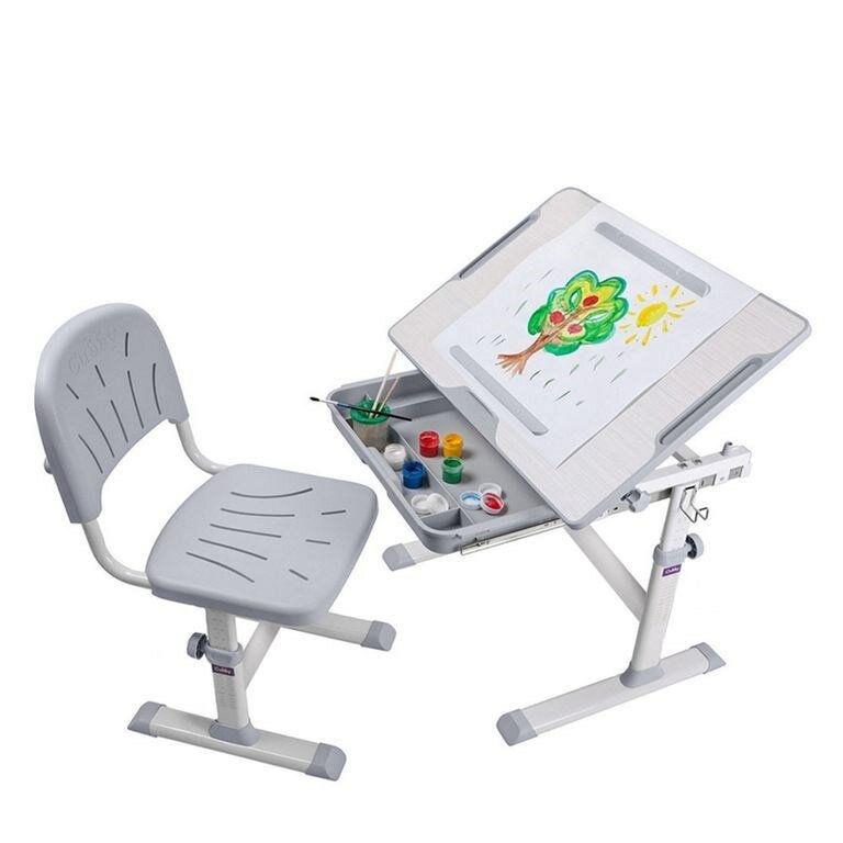 фото Растущая парта-мольберт и стул для дома Cubby Karo Серый