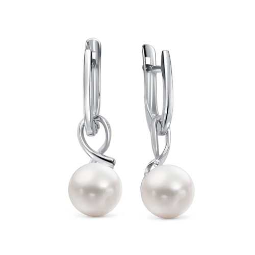 Серьги трансформеры Злато Кострома серебро 925 проба золочение родирование фианит жемчуг размер 8 мм длина 27 см серебристый 2700₽