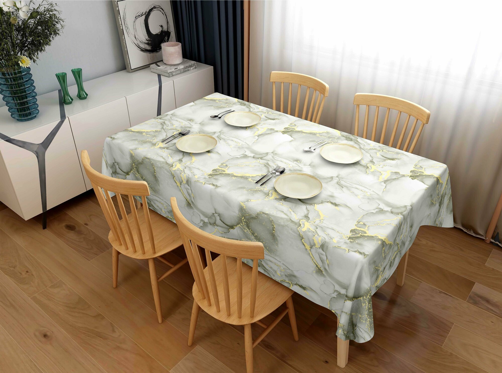 фото Скатерть-клеенка кухонная , ткань с ПВХ покрытием 137х110 см, принт - Золотой мрамор