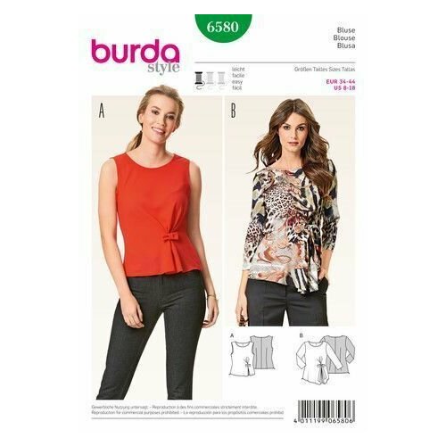 Выкройка Burda 6580 - Блуза, Топ выкройка burda 6765 блуза