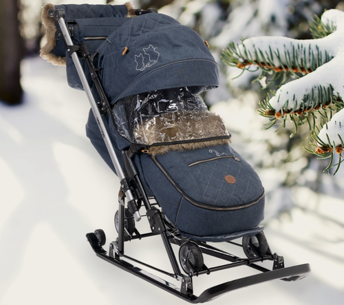 Изображение товара Санки-коляска комбинированная Nika Joy every day ORIGINAL, синяя с котятами