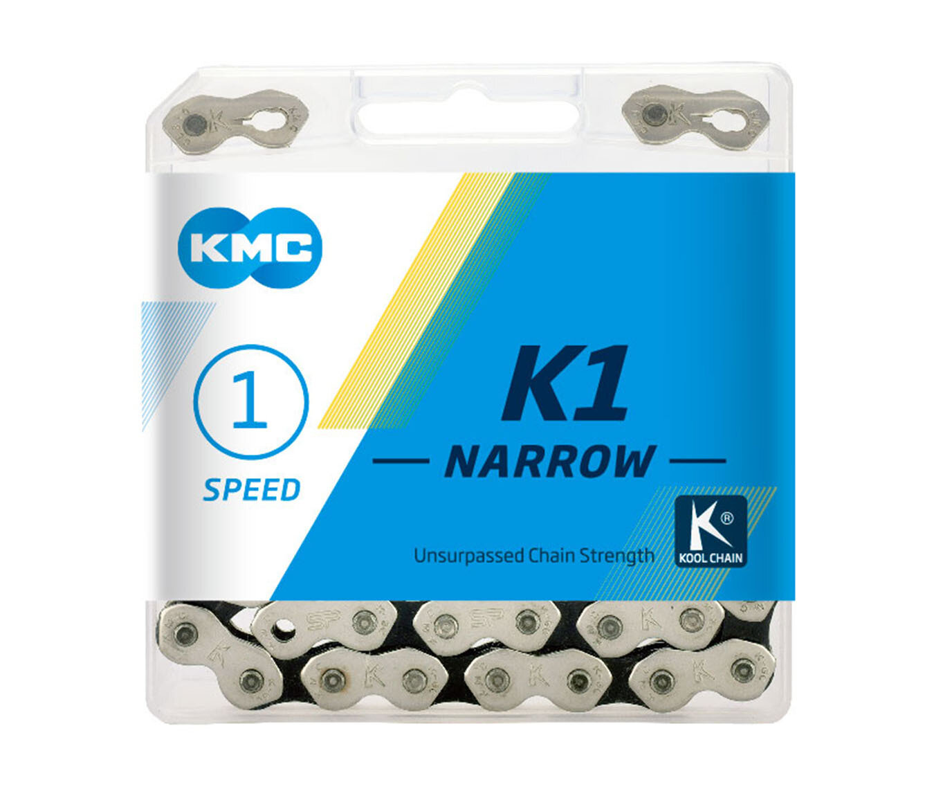 Цепь для велосипеда KMC K1 Narrow на 1 скорость, Серебряный/Черный