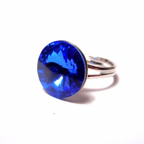 Кольцо ELIS 14мм/Чехия, кристаллы Swarovski, безразмерное, синий