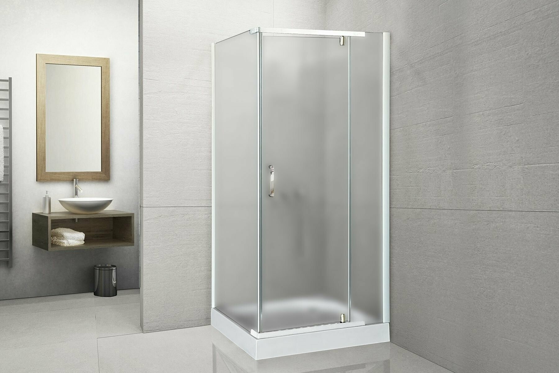 Душевой уголок Royal Bath стекло матовое профиль белый 6мм 80х80х200 с поддоном