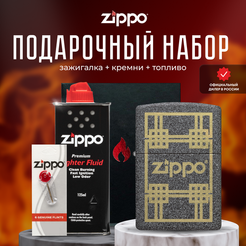 Зажигалка ZIPPO Подарочный набор ( Зажигалка бензиновая Zippo 48791 + Кремни + Топливо 125 мл ) зажигалка zippo подарочный набор зажигалка бензиновая zippo 49683 wolf кремни топливо 125 мл