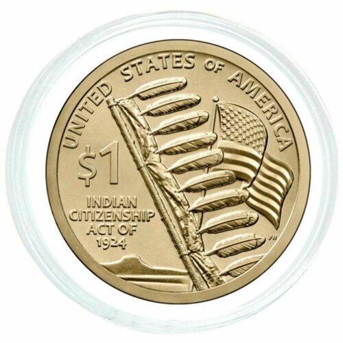 Монета 1 доллар 100-е Закона о гражданстве индейцев в капсуле. Коренные американцы. D США 2024 UNC