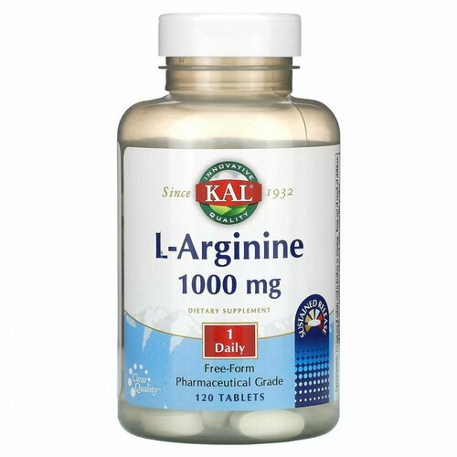 KAL, L-аргинин, 1000 мг, 120 таблеток (500 мг в каждой таблетке) l аргинин kal 1000 мг 120 таблеток