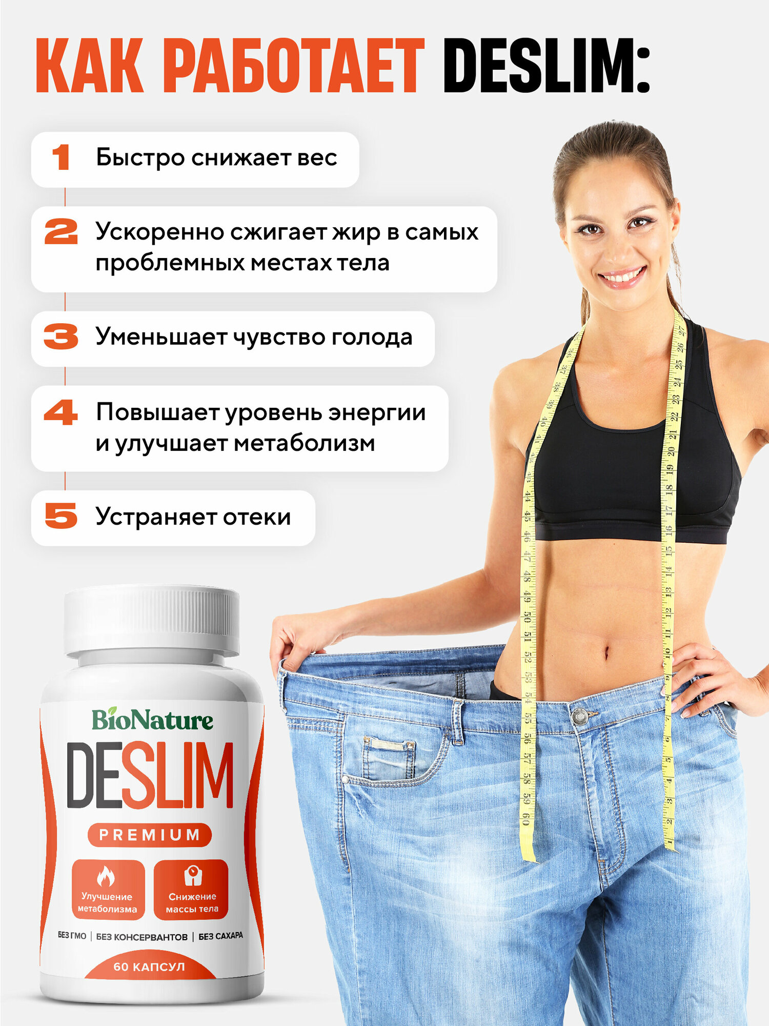 Таблетки для похудения DESLIM PREMIUM 60 шт жиросжигатель