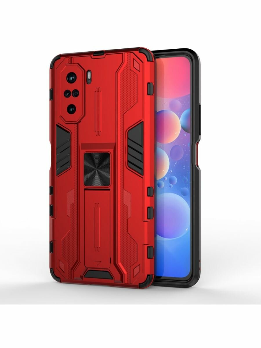 Brodef Sonic Противоударный с подставкой чехол для Xiaomi Poco F3 Красный