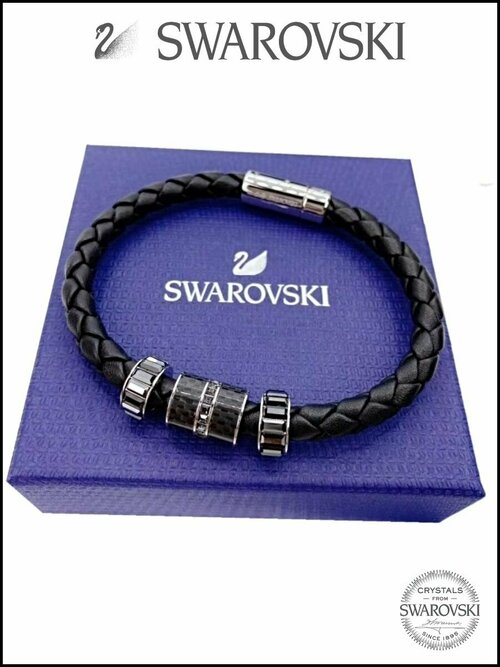 Жесткий браслет SWAROVSKI, кристаллы Swarovski, карбон, размер 20 см, размер M, черный