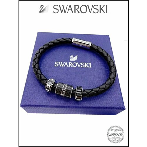 Жесткий браслет SWAROVSKI, кристаллы Swarovski, карбон, размер 20 см, размер M, черный