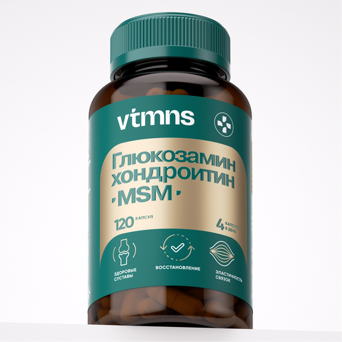 Глюкозамин хондроитин MSM для суставов и связок / хондроитин с глюкозамином, 120 капсул, vtmns