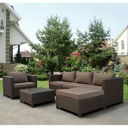 Набор садовой мебели Кипр Premium Brown/Beige искусственный ротанг, коричневый / Комплект мебели для сада: диван, кресло, оттоманка и столик плетёный комплект садовой мебели из искусственного ротанга топ