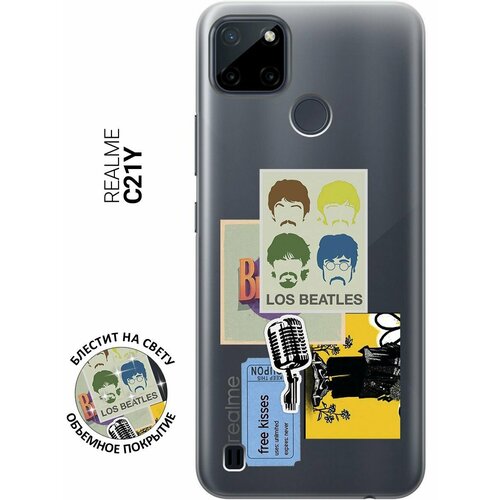 Силиконовый чехол на Realme C21Y, Рилми С21у с 3D принтом Beatles Stickers прозрачный силиконовый чехол на realme c21y рилми с21у с 3d принтом stormtrooper stickers прозрачный