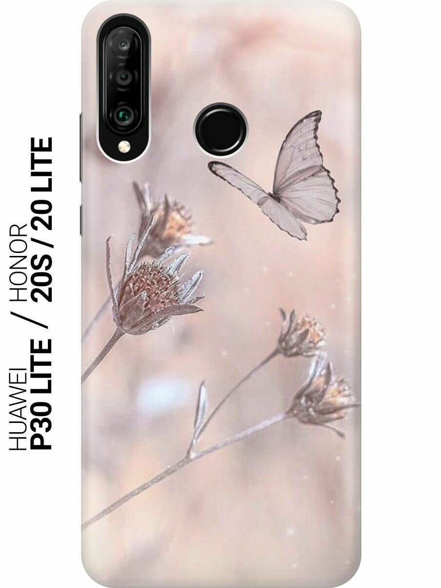 Силиконовый чехол на Honor 20 Lite, 20s, Huawei P30 Lite, Хуавей П30 Лайт, Хонор 20 Лайт, 20s с принтом "Бабочка"