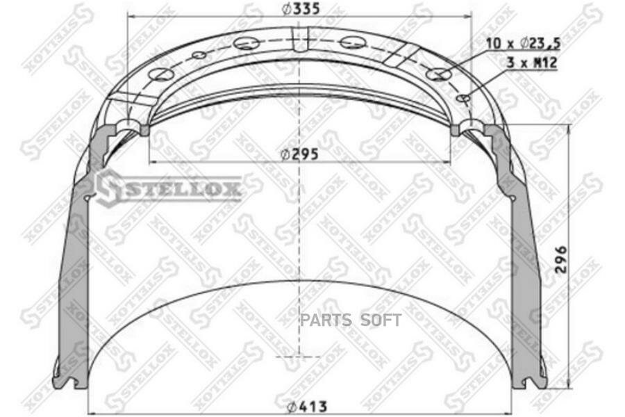 STELLOX 8500029SX 85-00029-SX_торм.барабан !413x203/212 H=296 d=295 10n-335-d23/23.5 \Scania