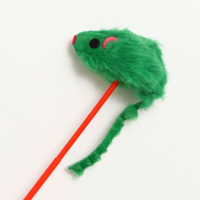 Дразнилка для кошек Пижон мышь на палочке, зеленая - фотография № 2
