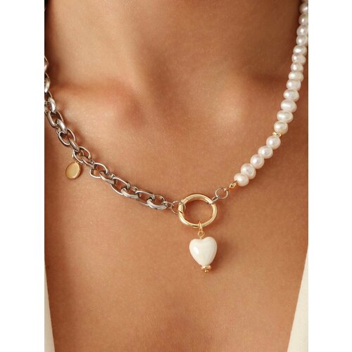 Колье MOON SOUL, жемчуг культивированный, жемчуг пресноводный, керамика, длина 45 см, золотой, серебряный