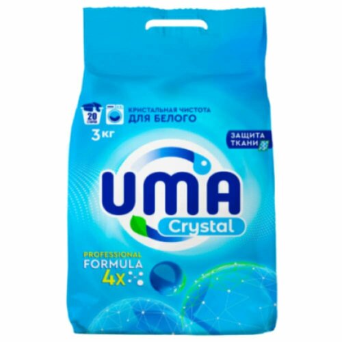 Порошок стиральный UMA Crystal для белого белья, 3 кг, автомат