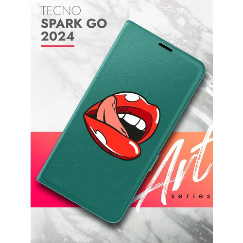 Чехол на Tecno Spark Go 2024 (Техно Спарк Гоу 2024) зеленый опал книжка эко-кожа с функцией подставки и магнитами Book Case, Brozo (принт) Губы чехол на tecno spark go 2024 техно спарк гоу 2024 зеленый опал книжка эко кожа с функцией подставки магнитами book case brozo принт тигр цветной