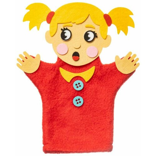 Кукла-рукавичка на руку Smile Decor Девочка, мягкая игрушка-перчатка для кукольного театра, перчаточная кукла из флиса и фетра