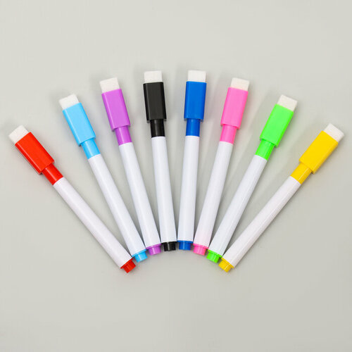 маркеры на водной основе 5 шт цветные мел 2 шт с держателем губка для стирания микс Школа талантов Маркер цветной на водной основе, с магнитом, набор 8 шт.
