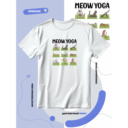 Футболка SMAIL-P meow yoga с котиками на ковре, размер M, белый носки женские черные с котиками