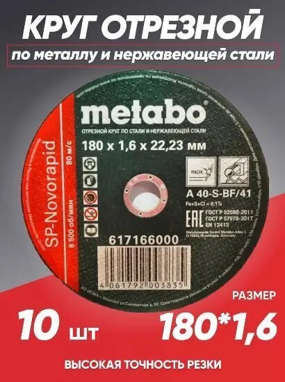 Круг отрезной по металлу 180*1.6 Metabo, диск отрезной 180