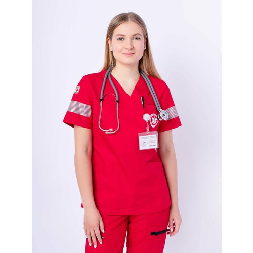Форма Скорая помощь блуза медицинская женская весна-лето красная размер 50 Амбуланс DrFLASH