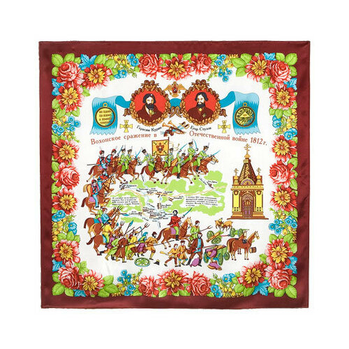 фото Платок павловопосадская платочная мануфактура,89х89 см, коричневый, белый