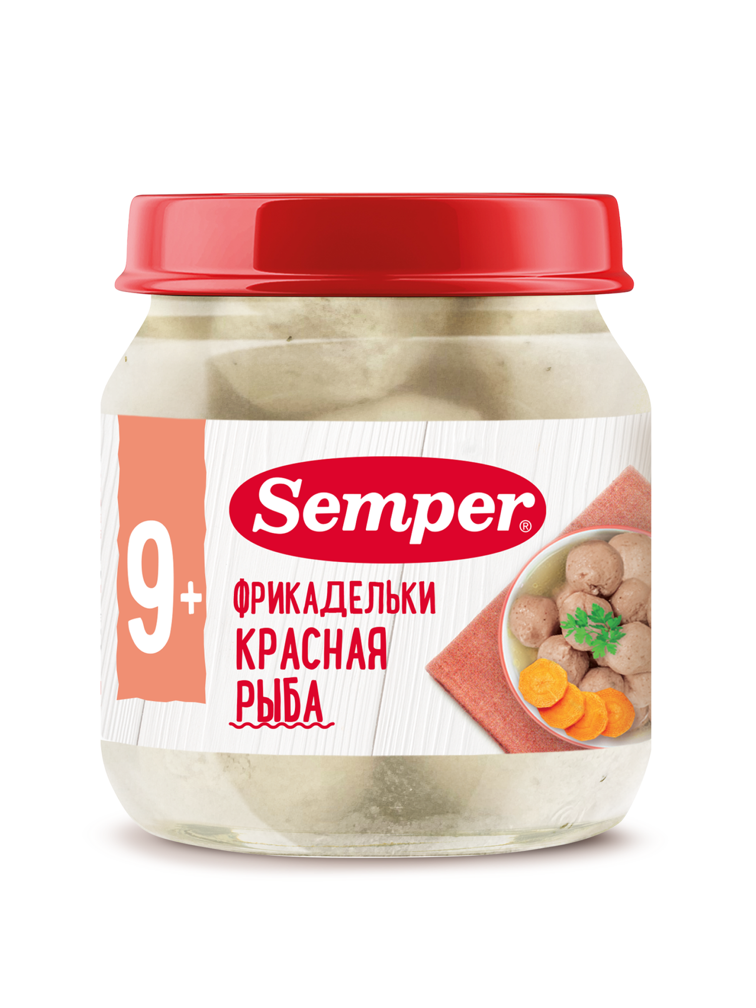 Пюре мясное детское Semper с 8 месяцев, Фрикадельки Красная рыба, 100 г